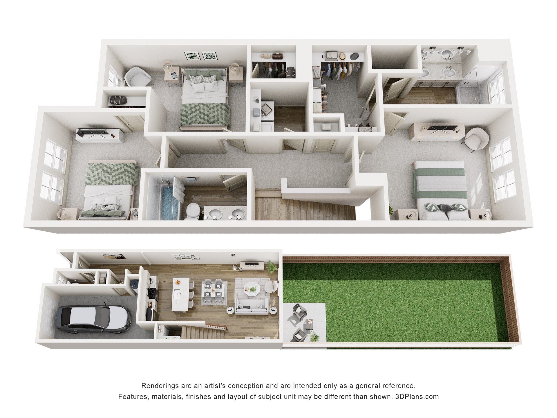 Floor plan for 3 beds, 2.5 baths, 1577 sqft